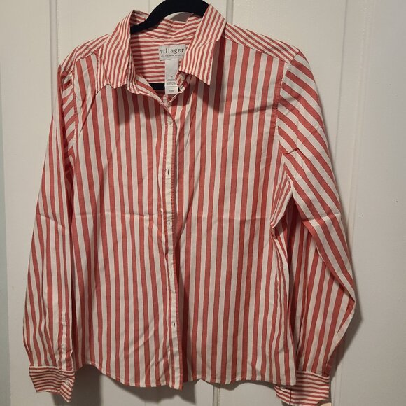 VTG NWT Liz Claiborne Button Blouse Candy Stripe Red White Sz 16 Sunstredmt - Picture 1 of 6